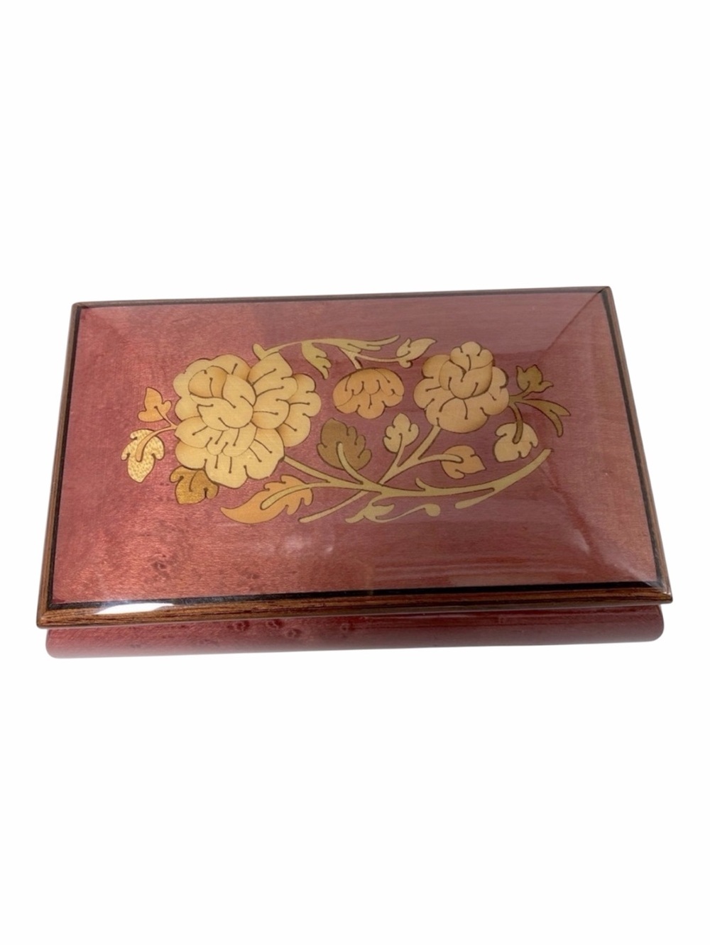 Reuge Vintage Swiss Made Wooden Music/Jewelry Box Floral InlayBeauty & The Beast